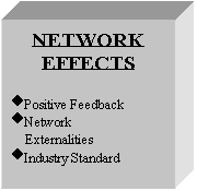 Text Box: NETWORK 
EFFECTS

�Positive Feedback
�Network 
    Externalities
�Industry Standard
